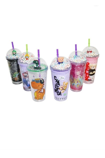 Işıklı Meyve Desenli Summer Simli-Pullu Pipetli Bardak-Soğuk İçecek Suluk,Lime-Strawberry Kokteyl