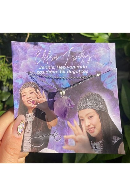 Jennie Ametist Ham Doğal Taş Kolye - Kpop