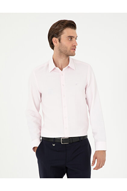 Light Pink Slim Fit Dobby Long Sleeve Shirt 50294742-Vr078