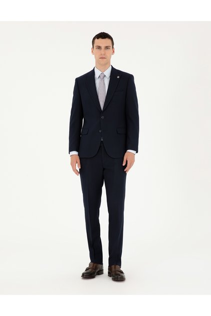 Navy Blue Slim Fit Striped Suit 50292210-Vr033