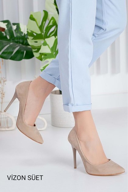 Asya Kadın İnce Topuklu Stiletto Ayakkabı VİZON-SÜET