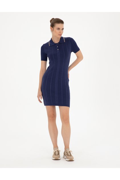 Navy Blue Slim Fit Knitwear Dress 50288683 -Vr033