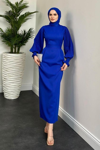 Cobalt blue Colorful Pleated Pia Pencil Dress
