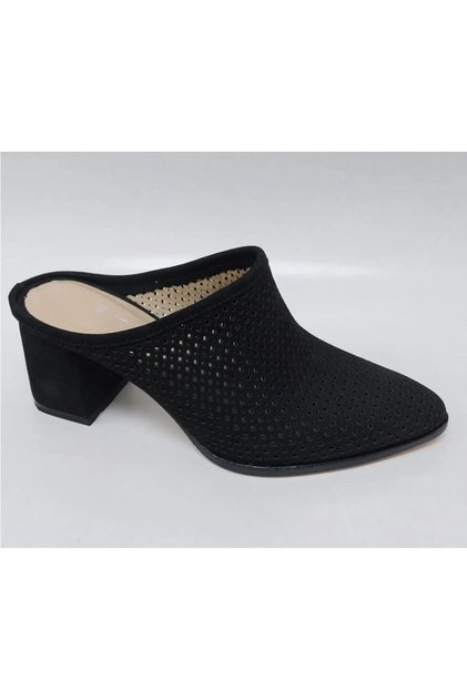 N338 Women's Genuine Leather Closed Toe Heeled Slippers