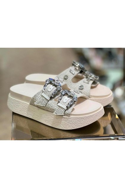 24Y436-6 Kadın Taşlı Tokalı Fashion Premium Terlik