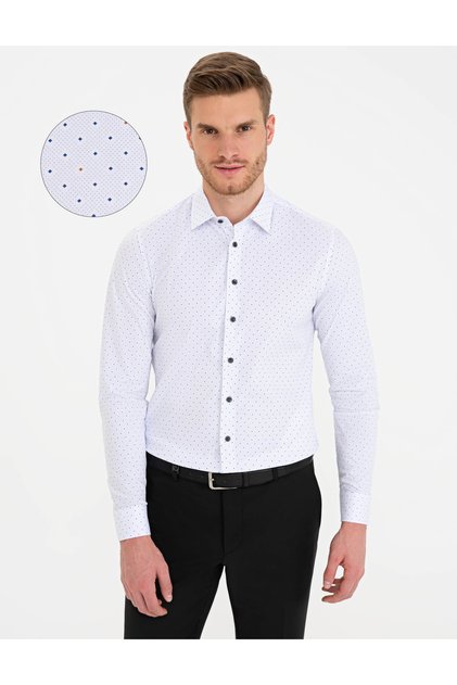 Dark Blue Detailed White Ex.Slim Fit Shirt