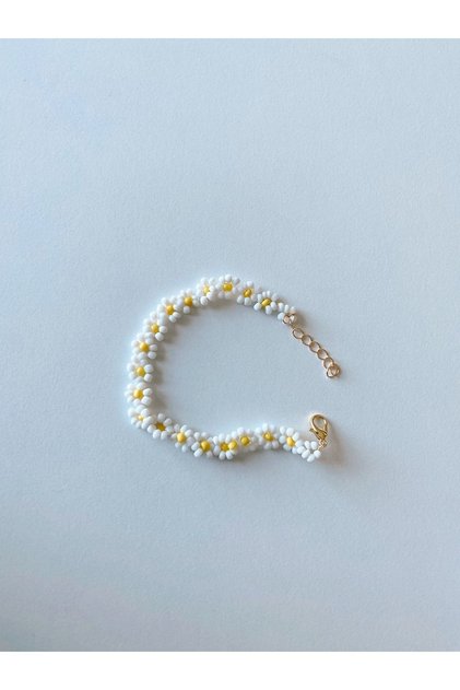 Handmade Yellow White Daisy Bead Bracelet
