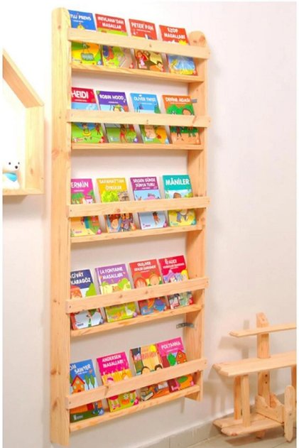 Çocuk Odası Eğitici Montessori Kitaplıkraf Duvar Rafı 5 Li 145cm-72 Cm-8,5 Cm