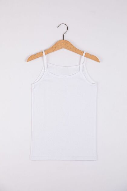 Girl's White Thread Strap Ribbed Undershirt, 6 Pack