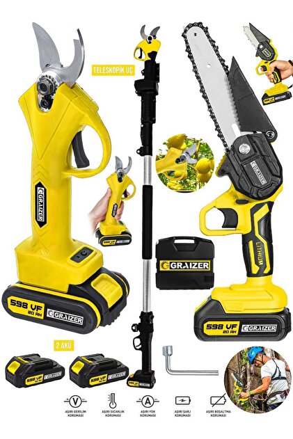 Graizer Alman 598 Vf 20 Ah 2 Li Set 2 Akülü Şarjlı Ağaç Dal Kesme