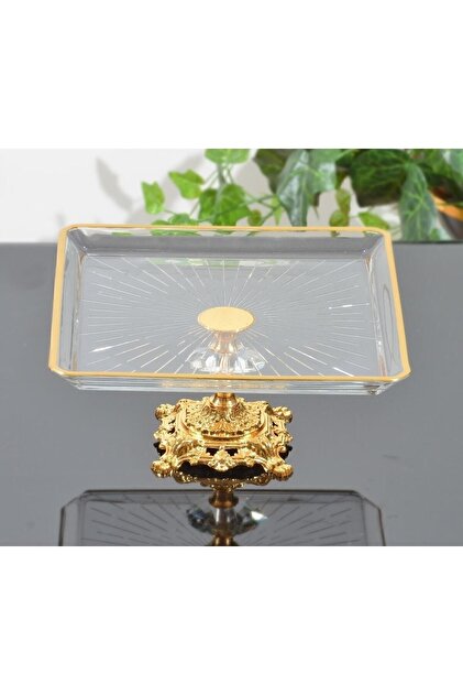 Cast Iron Footed Square Serving Plate with Gilt Detail Gold
