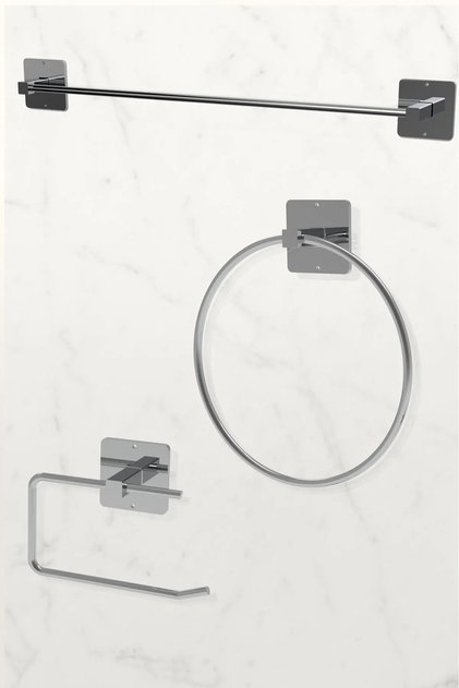 Silver Chrome Adhesive Long Towel Holder - Wc Toilet and Kitchen Set of 3