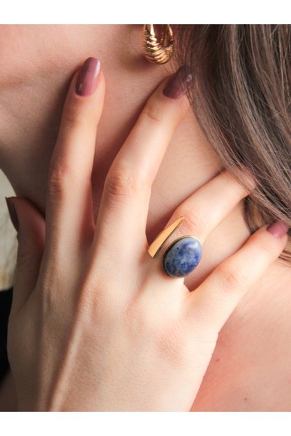 Natural Stone Sodalite Adjustable Women's Ring
