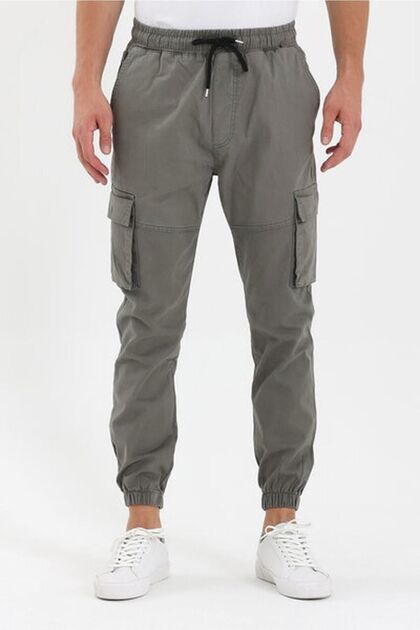 Men's Cargo Pants with Elastic Waist and Side Pockets