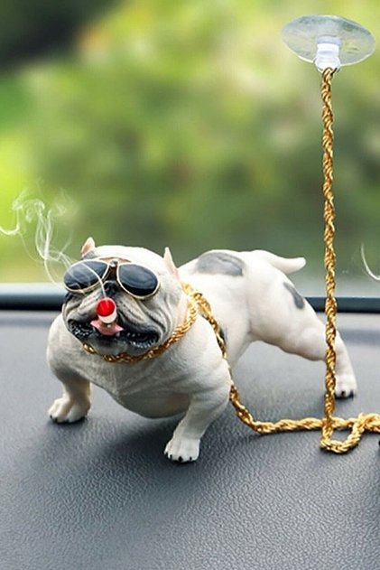 Pitbull Figurine - Dog Torpedo Patterned, White Car Interior Ornament
