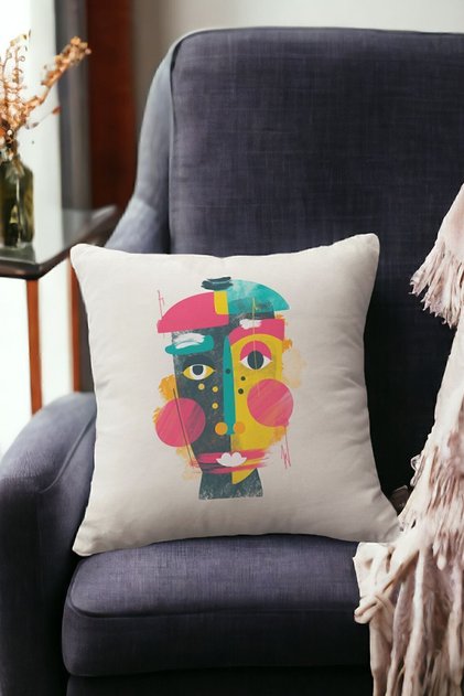 Velvet 43x43 Cm Throw Pillow Case Decorative Soft Living Room Abstract Face