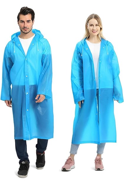 Women's Men's Raincoat with Hooded Snaps Blue Color 1 Piece S-2532