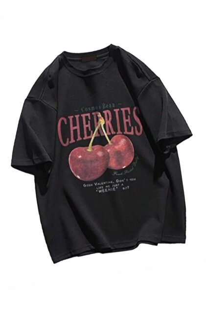 Unisex Oversize T-Shirt - Red Cherries Printed