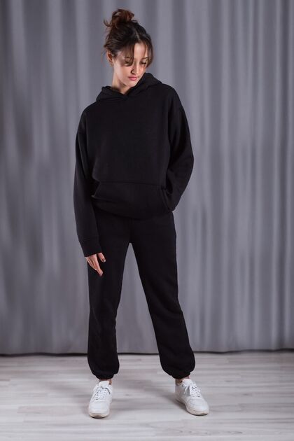 Unisex Black Oversize Thick Puffed Tracksuit Set - Lover Combination