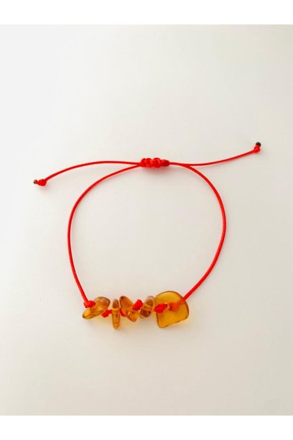 Natural Stone Amber Grained Adjustable Red String Bracelet