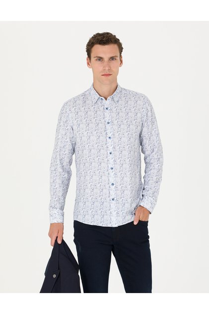 Blue Slim Fit Long Sleeve Shirt 50273552-Vr036