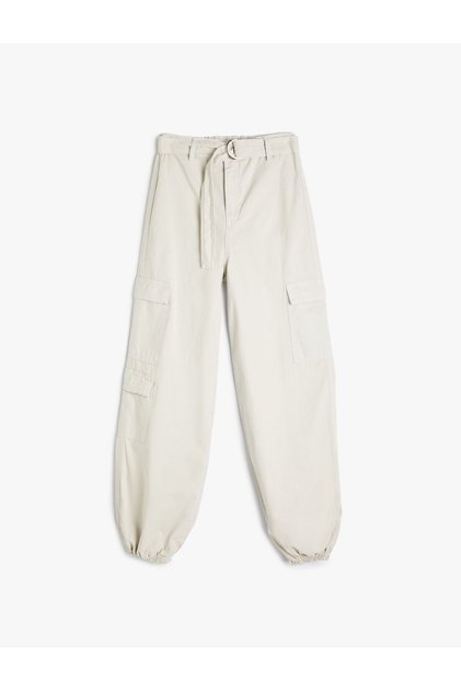 Parachute Pants with Cargo Pockets and Belted Cotton
