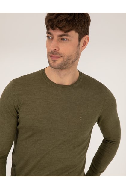 Light Green Slim Fit Crew Neck Wool Blend Basic Knitwear Sweater 50257301-Vr092