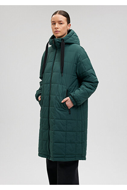 Mavi Kapüşonlu Kapitone Yeşil Parka Oversize / Geniş Kesim 1110132