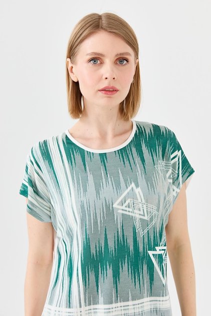 Women's Crew Neck Triangle Printed Combed Cotton T-shirt Bone