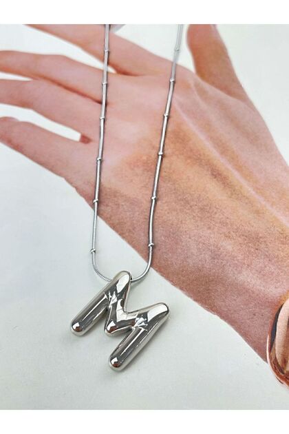 silver color balloon bubble model steel letter necklace letter M