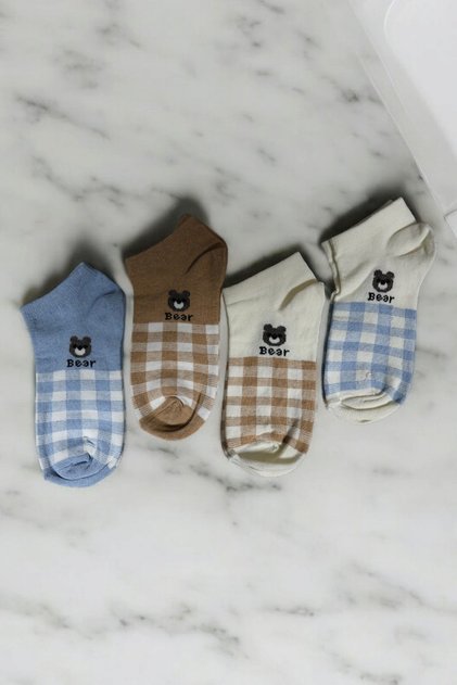 4-Piece Teddy Bear Patterned Ankle Sock Set