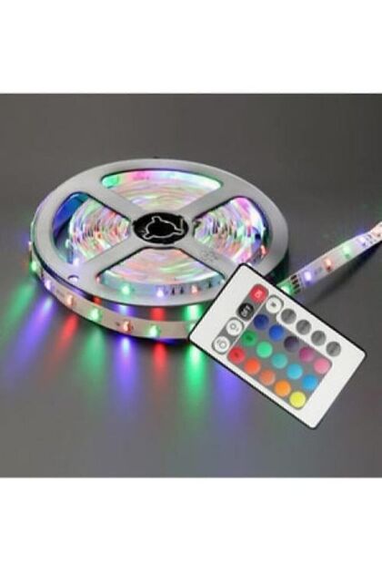 Rgb Şerit 5 M 16 Renkli Kumandalı Adaptörlü Çift Taraflı Bant Tak Çalıştır Led