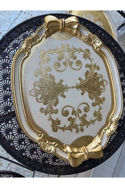 Esterhomedecor - Rosewood Patterned Large Size Tray for 10 People 42*52cm