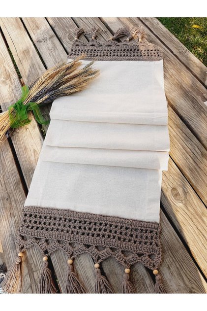 Hand Knitted Macrame Linen Fabric Runner 35X150