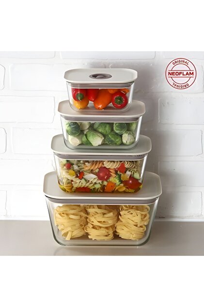 NEOFLAM Fika Clik Dikdörtgen Saklama Kabı Bej 4 Parça Set - Fiyatı