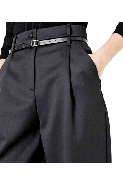 Kadın 4 Mevsim Giyilebilen Yünlü Likralı Yüksek Bel Bol Paça Haute Couture Kumaş Pantolon