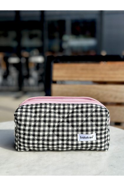 Black Square Patterned Pencil Bag