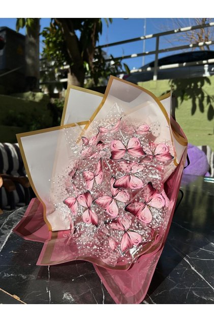 Pembe A Kalite Büyük Boy Kelebek Buketi Sevgiliye Özel Hediyelik Buket