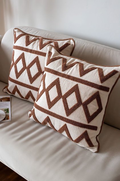 Otantika Dekoratif Biyeli Kırlent Kılıfı Yastık Kılıfı 43x43cm 1 Adet