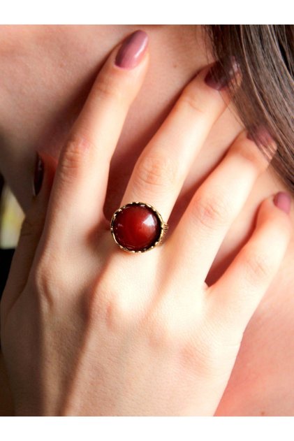 Natural Stone Agate Natural Stone Patterned Adjustable Round Women's Ring