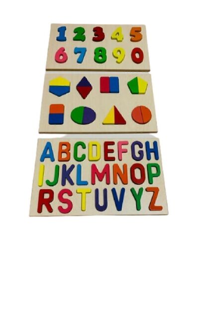 Wooden Letters Geometric Shapes and Numbers Educational Puzzle
