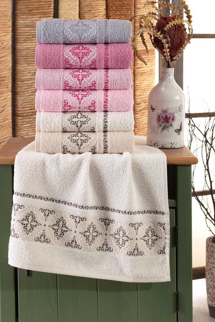 Damask 50x90 Cm 6-Piece Antibacterial Hand and Face Towel| Cotton
