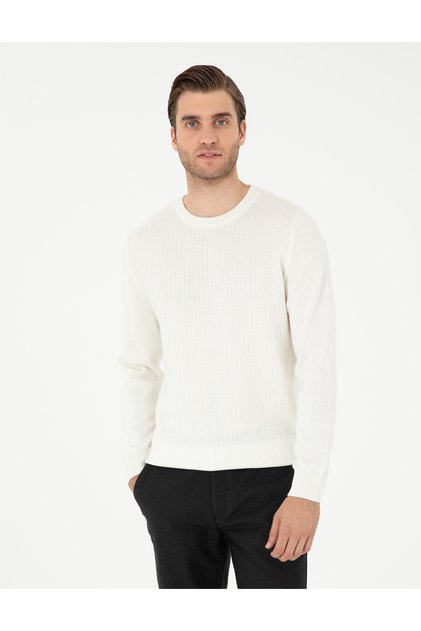 Ekru Regular Fit Bisiklet Yaka Triko Kazak 50296451-VR019