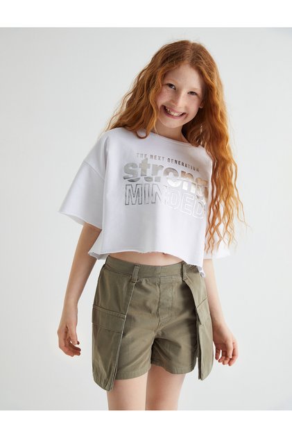 Mini fustă cargo din denim cu buzunar cu clapă, bumbac