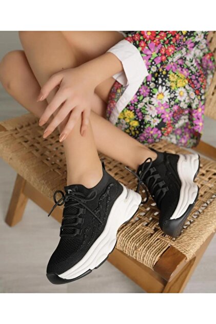 靴 Pikko Guja 25Y309 Kadın Premium Triko Taşlı Sneaker Spor Ayakkabı