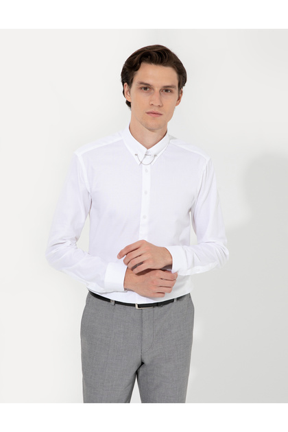 Beyaz Slim Fit Smokin Gömlek 50251106-VR013