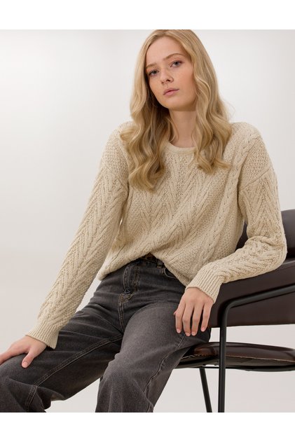 Cream Comfort Fit Crew Neck Sweater 50253283-Vr071