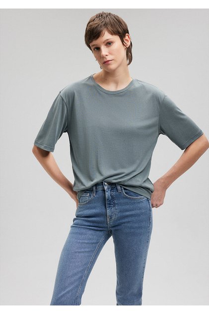 Gri Tencel Tm Modal Basic Tişört Regular Fit / Normal Kesim 1611897-71598