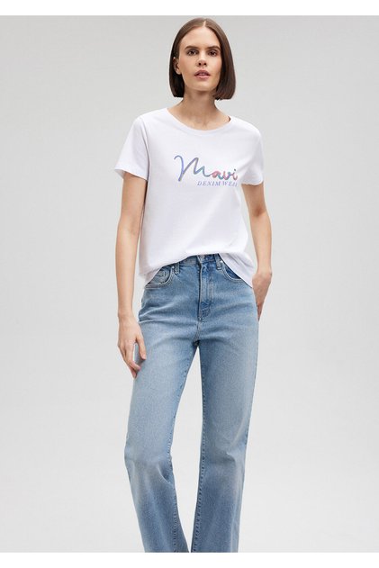 Baskılı Beyaz Tişört Slim Fit / Dar Kesim 1612247-620