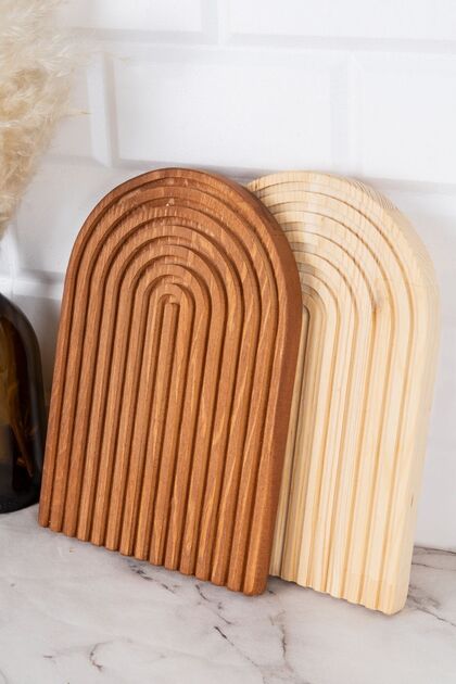 Set of 2 Natural Wood Carved Half Rainbow Presentation Tray Decorative Tray Wooden Presentation Holder